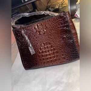 Luxurious Brown Crocodile-Embossed Briefcase